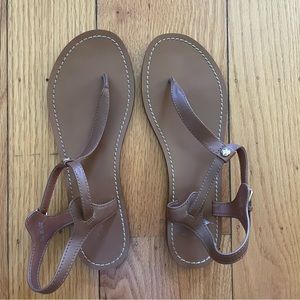 NWOT Coach Leather T Strap Brown Tan Flat Sandals